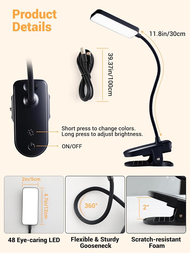 Clip on Light, 45 Modes Dimmable+450 Lumen 48 LED Desk Lamp - Image 8