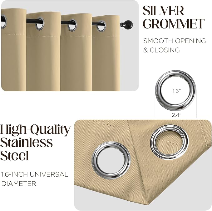 CUCRAF Beige Blackout Curtains 96 inch Length 2 Panels Set, Room Darkening - Image 2
