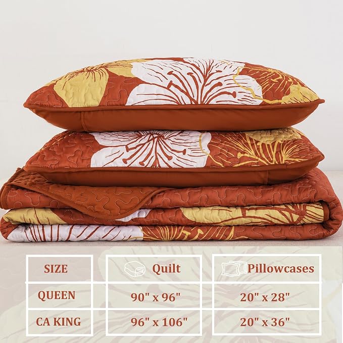 DJY 3 Pieces Fall Quilt Set California King Gold Floral Pattern Quilt Coverlet - Image 5