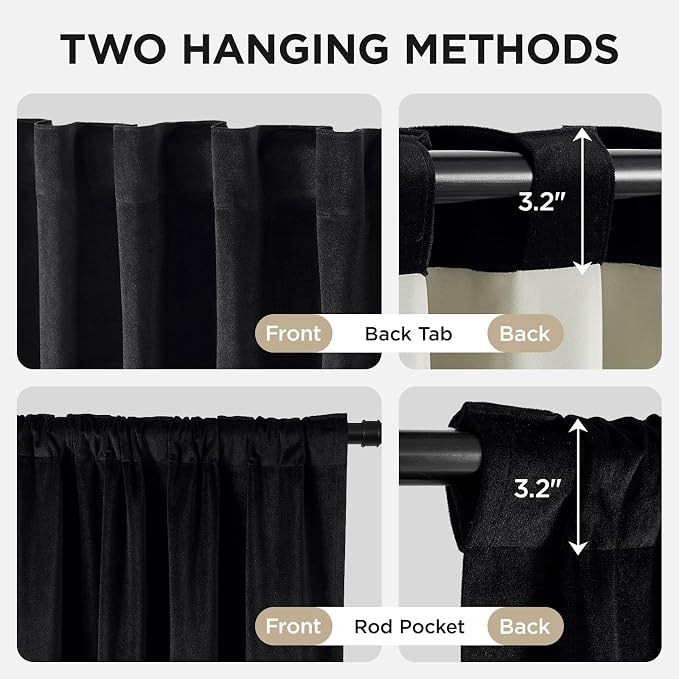 Joydeco 100% Blackout Curtains Velvet Black Out Curtain 102 Inch Drapes | - Image 3