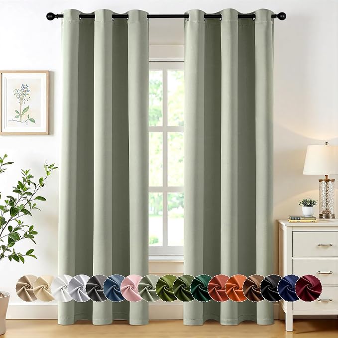 MIULEE Blackout Curtains for Bedroom 2 Panels 40 x 80 Inch Long Sage Green | by MIULEE