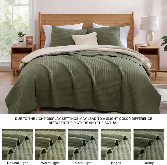 King Size Quilt-Lightweight Bedspreads Olive Green King Quilt Bedding Set | - Image 6
