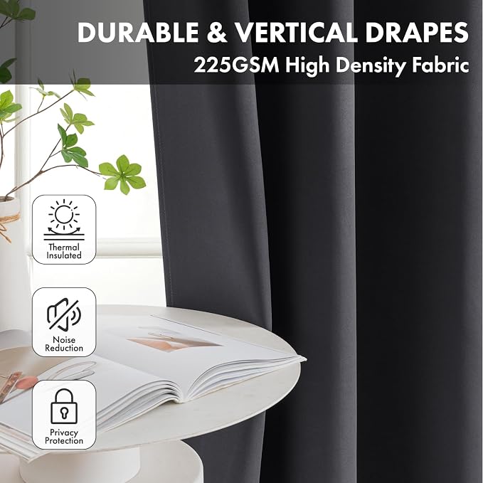 Short Dark Grey Half Blackout Curtains W40 x L36 Inch 2 Panels | Thermal - Image 4