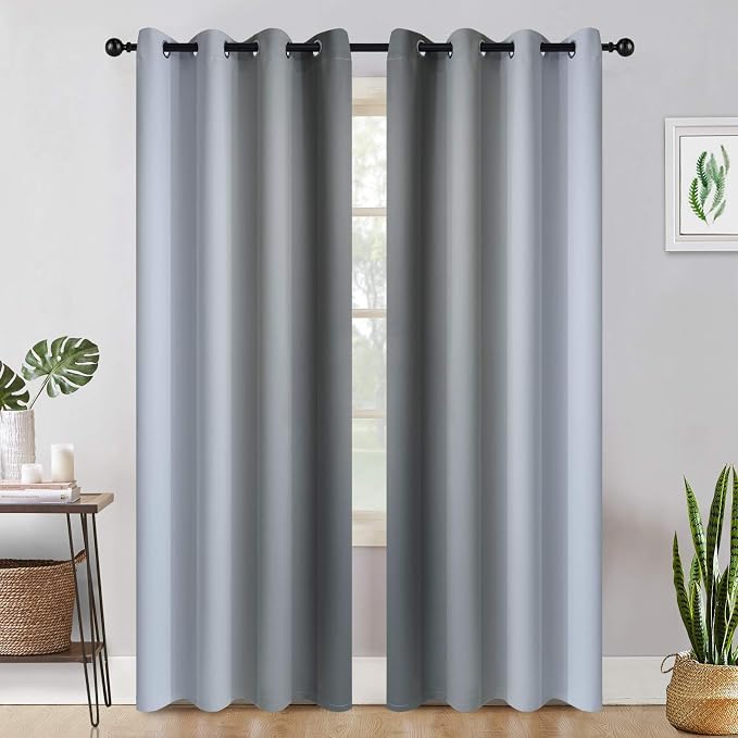 COSVIYA Curtains & Drapes Grommet Ombre Grey/Gray Curtains W52 x L84 Inch | - Image 2