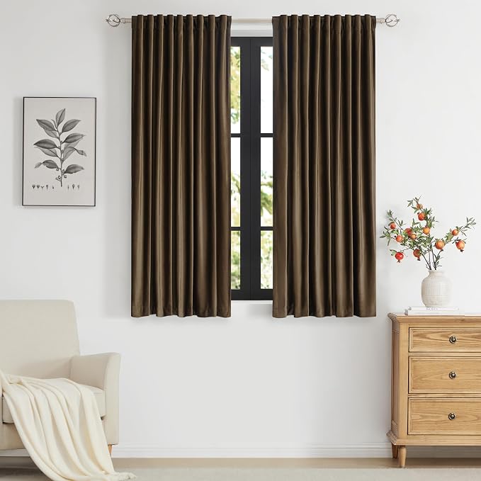 PRIMROSE Brown Velvet Curtains 63 inch Long by PRIMROSE