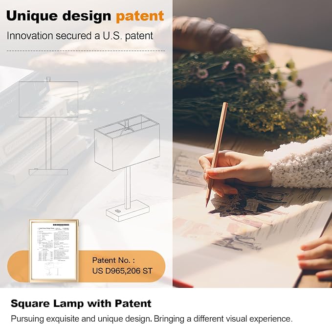 21" Touch Bedside lamps with 2 USB & AC Outlets, 3-Way Dimmable Bedside Table - Image 5