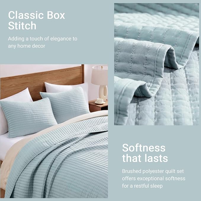 Queen Quilt-Lightweight Bedspreads Sky Blue Queen Size Quilt Bedding Set | Soft - Image 6
