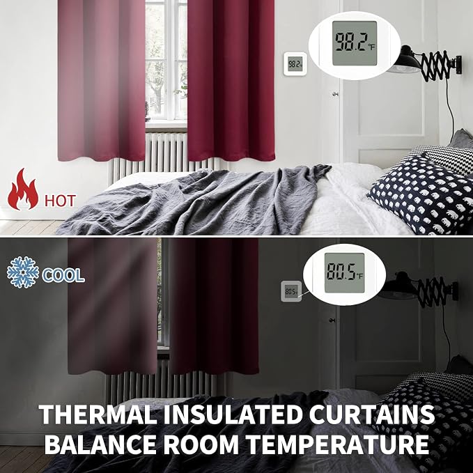 BGment Short Burgundy Blackout Curtains 36 Inches Length - Image 3