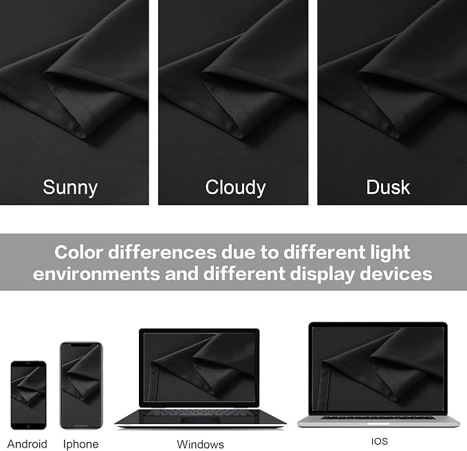Black Blackout Curtains 92 Inch Long, 2 Panels 52W x 92L | Thermal Insulated - Image 6