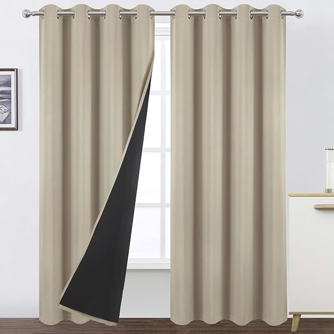 Beige Thermal 100% Blackout Curtains/52 x 95 Inch/Set of 2 Panels Room by Lemomo