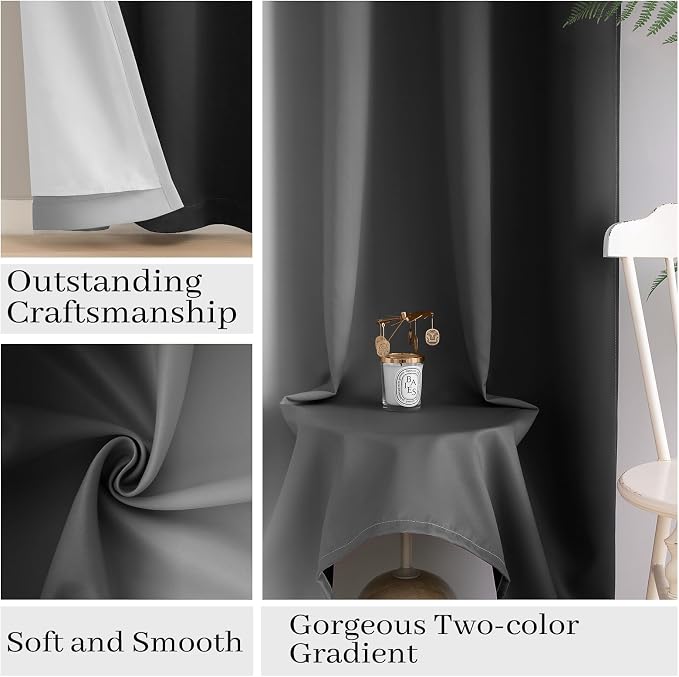 COSVIYA Grommet 100% Blackout Black Ombre Curtains White Back, W52xL72 Inch | 2 - Image 6