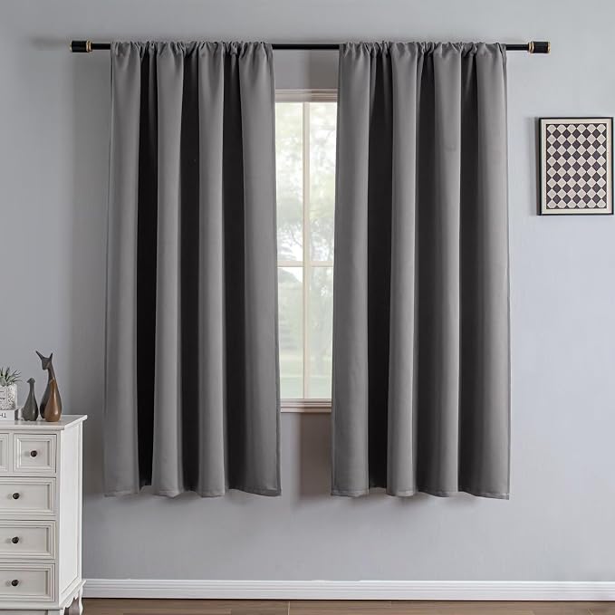 IGEMAEVE Blackout Curtains for Bedroom Rod Pocket Light Grey 52" W x 72" L | by IGEMAEVE