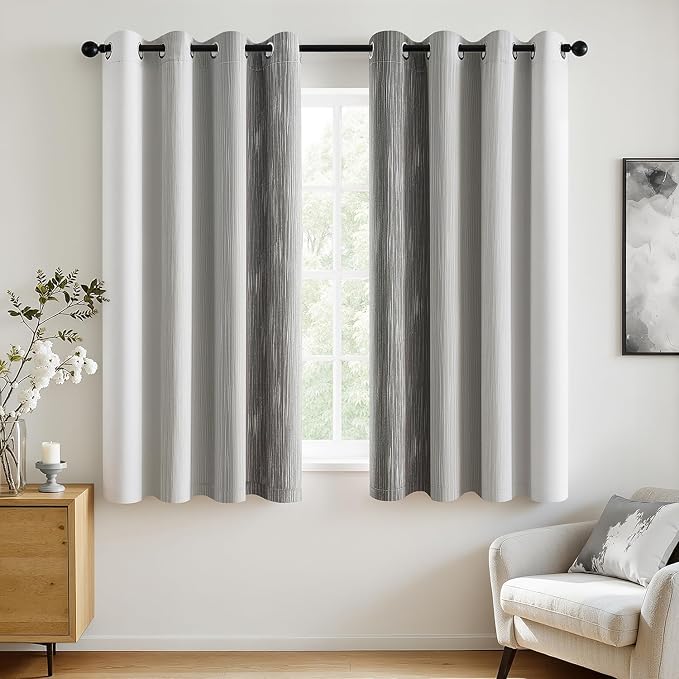 MIULEE Grey and Greyish White Ombre Blackout Curtains 52Wx63L Set of 2 | Full - Image 3