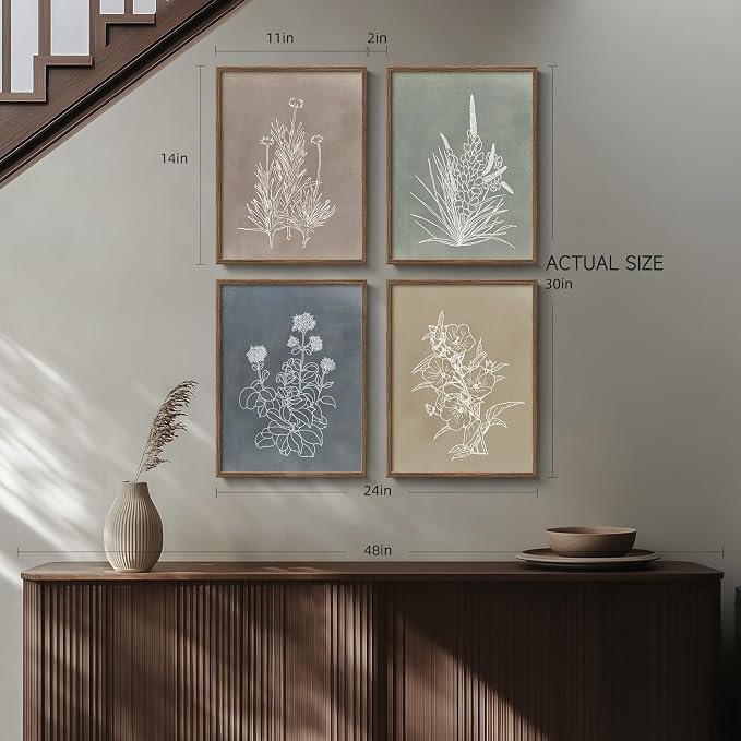 Framed Boho Botanical Wall Art for Bedroom, 4 Piece Vintage Neutral Floral - Image 7