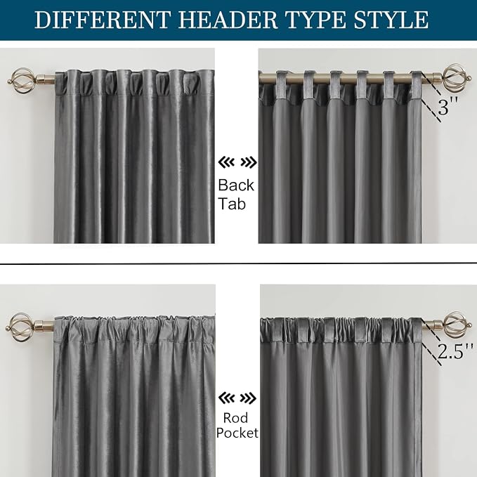 PRIMROSE Dark Grey Velvet Curtains 120 inch Long - Image 2