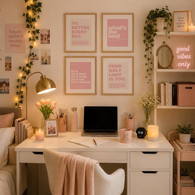 DSHFG Pink Motivational Inspirational Office Wall Art Decor Prints 4Pcs | Pink - Image 6