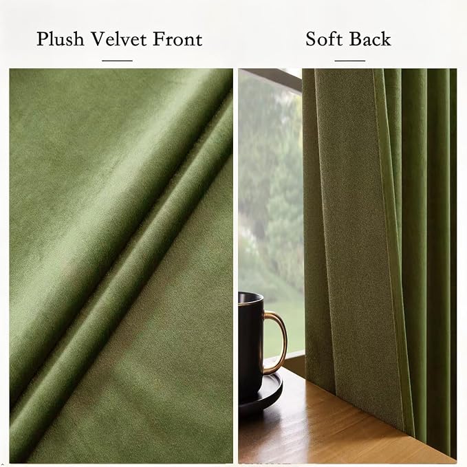 Timeper Hunter Green Velvet Curtains W52 x L96 inches 2 Panels, Back Tab & Rod - Image 4