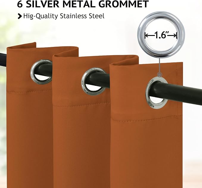 COSVIYA Grommet Room Darkening Brunt Orange Curtains 84 inch - Image 2