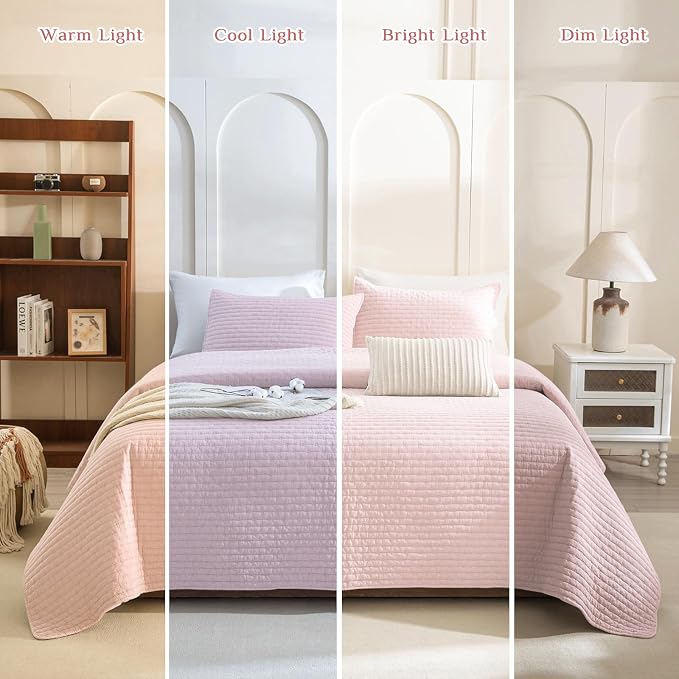 CozyTide Stone-Washed Cotton Queen Quilt, Blush Pink Stitching Pattern - Image 6