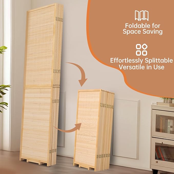 Room Divider Folding Privacy Screens, Hand-Made Natural Bamboo Room Dividers | - Image 4