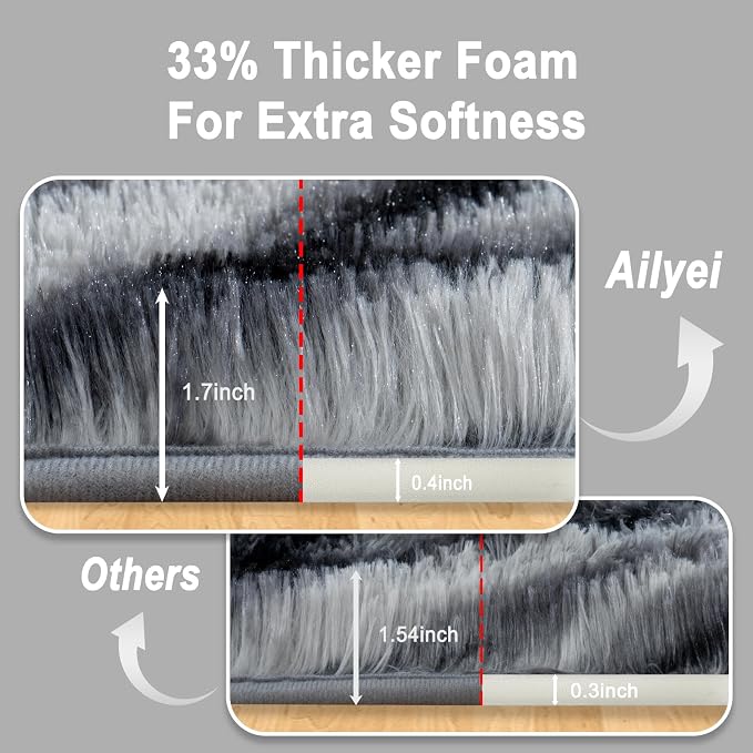 Soft Runner Rugs for Bedroom Hallways, 2x4 Black and White Fluffy Shag Throw - Image 2