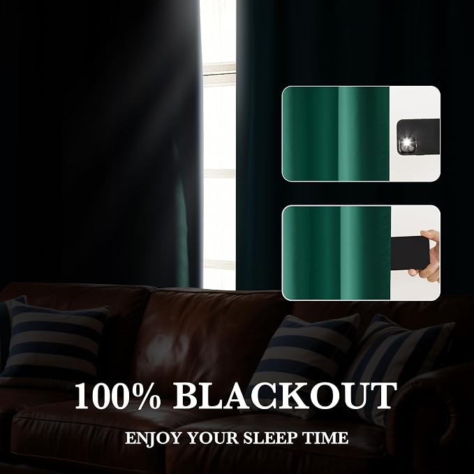RYB HOME Bedroom Blackout Curtains 72 inches Long, 100% Blackout | Thermal - Image 4