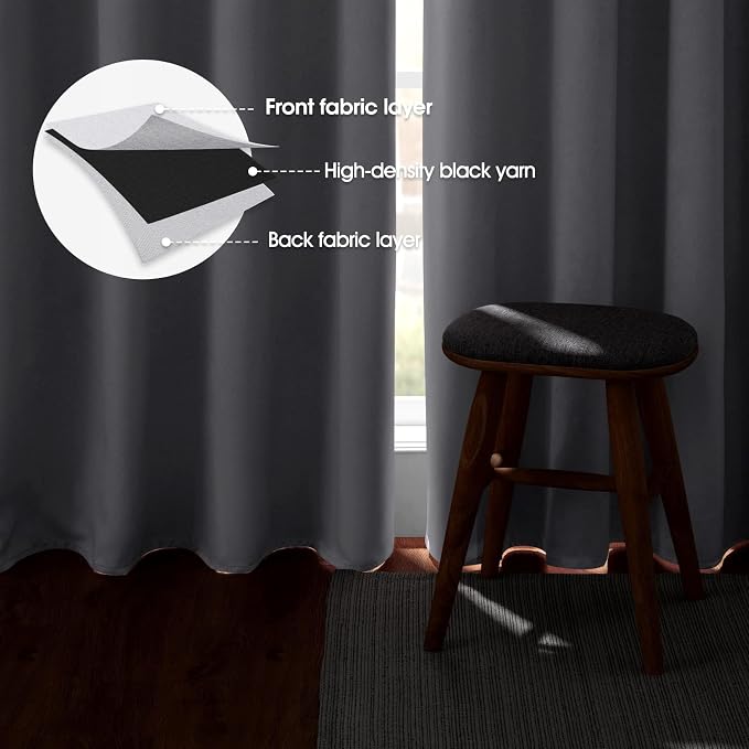 HOMEIDEAS Greyish White Blackout Curtains 42 X 63 Inch 2 Panels Room Darkening - Image 3