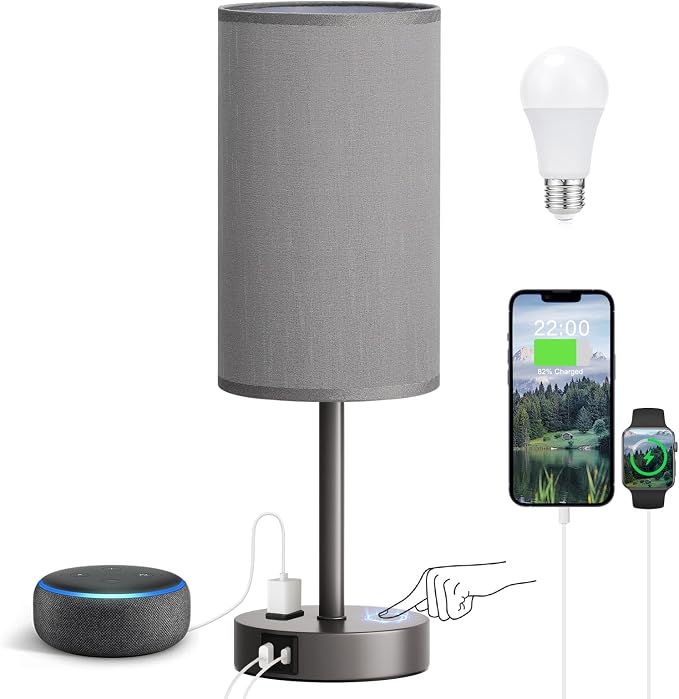 Grey Nightstand Bedroom Lamp by Fenmzeelighting