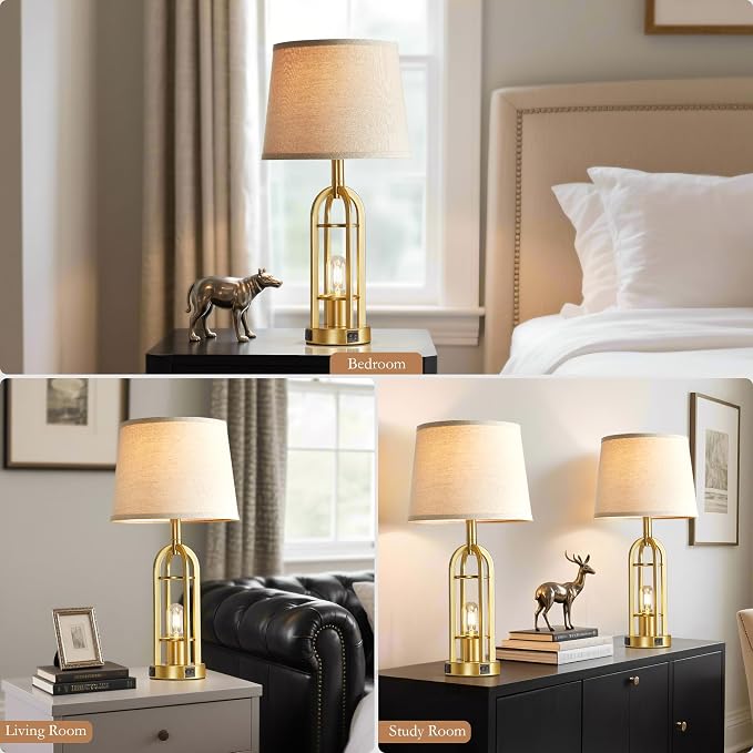 SRJJA Gold Table Lamps for Living Room Set of 2 - Image 4