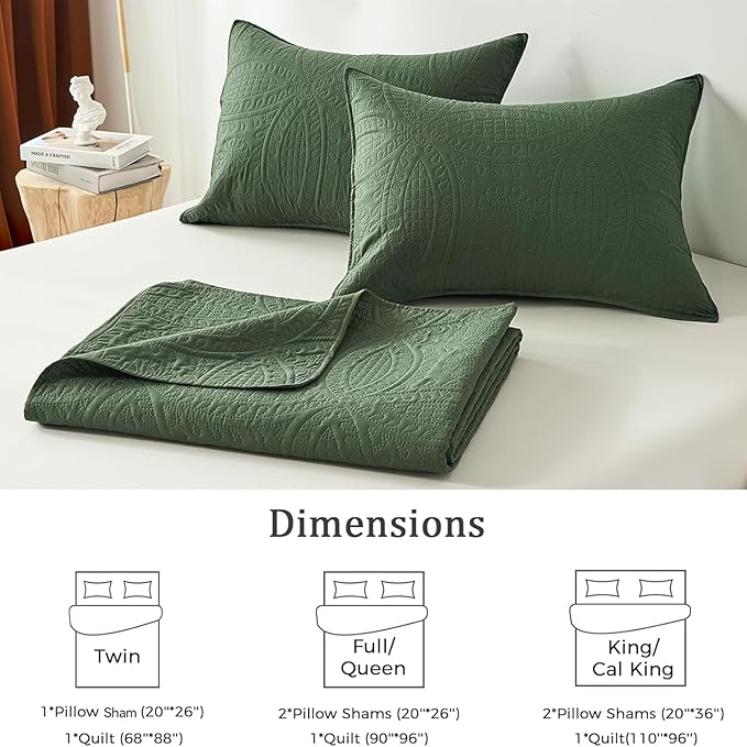 akkialla King Quilt Bedding Set, Olive Green Ultrasonic King/Cal King Quilt Set - Image 5