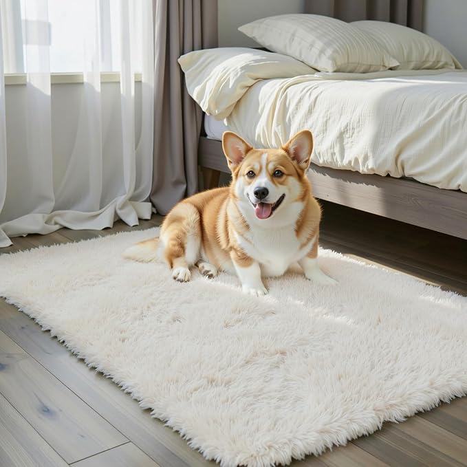 Fluffy Rug Shag Area Rug, Cream 3x5 Area Rugs - Image 2