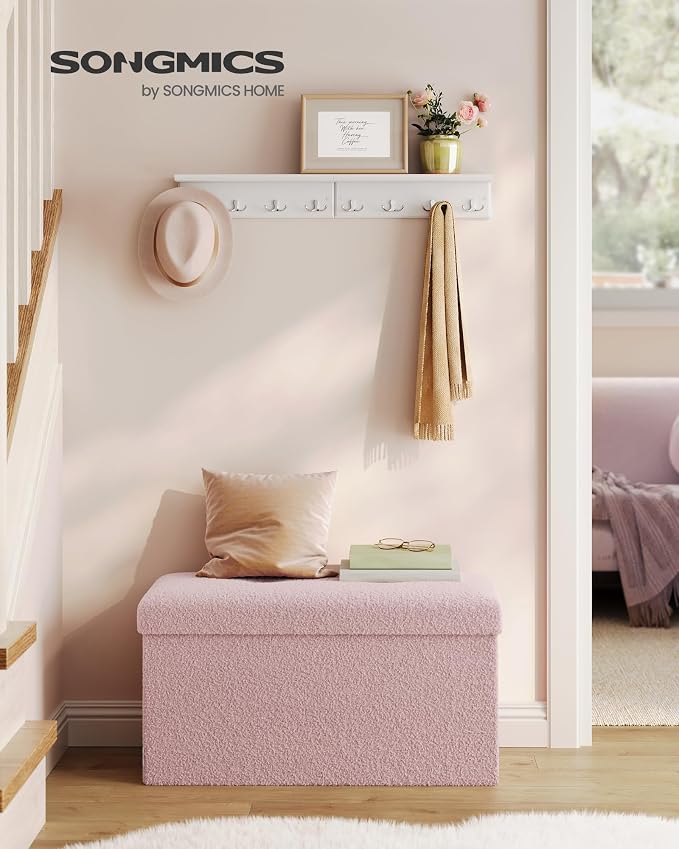 SONGMICS Medium Folding Storage Ottoman Bench, Load up to 660 lb, Jelly Pink - Image 2