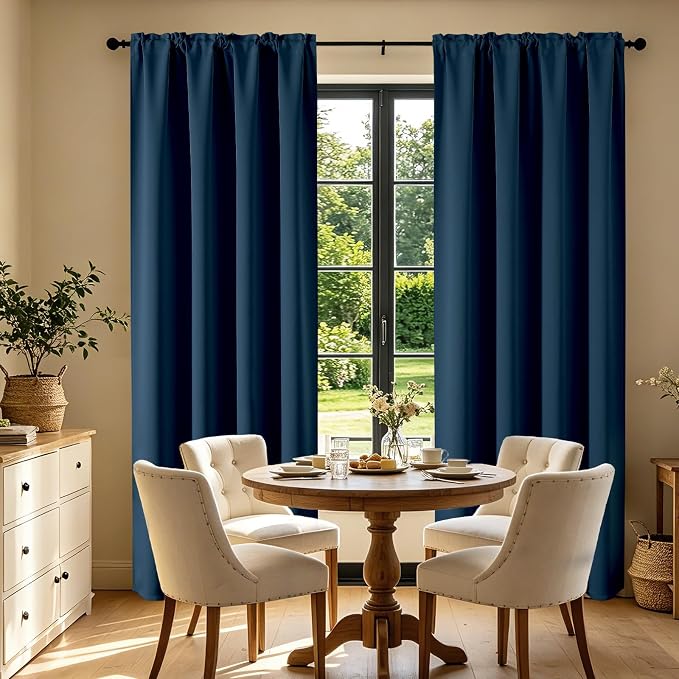 CUCRAF Navy Blue Blackout Curtains 45 inch Length 2 Panels Set, Rod Pocket Room - Image 7