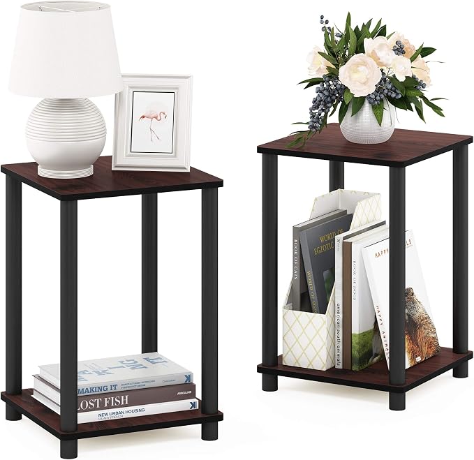 Furinno Turn-N-Tube Night Stand Set of 2, 2-Tier Nightstand, Dark Cherry | - Image 5