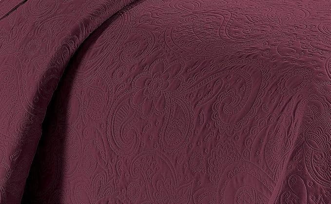 Linen Plus Embossed Coverlet Bedspread Set Oversized Solid Burgundy Full/Queen - Image 2