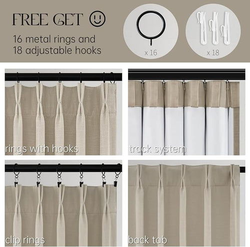 102 Inches Long 100% Blackout Burlywood Linen Curtains, Farmhouse Pinch Pleated - Image 2
