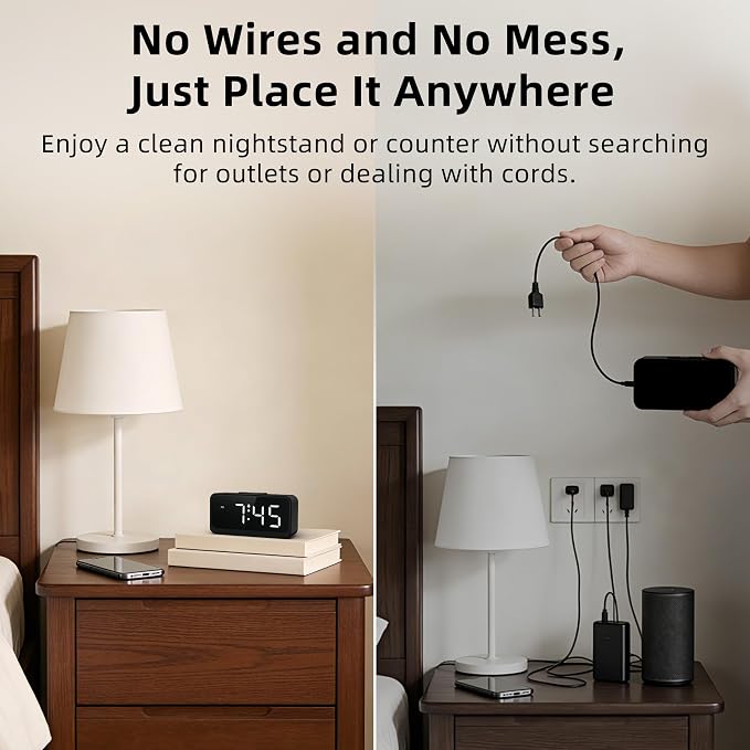 Battery Operated Small Alarm Clock: Compact Cordless Design | Digital Large - Image 2