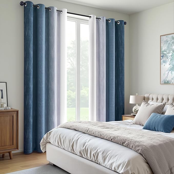 MIULEE Royal Blue and Greyish White Ombre Blackout Curtains 52Wx84L | Full Room - Image 6