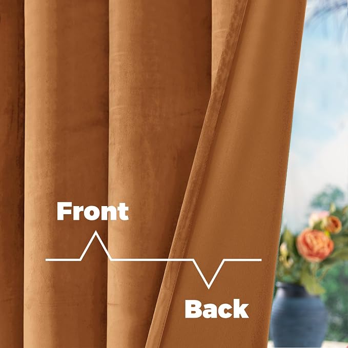 BGment Orange Blackout Velvet Curtains 2 Panels - Image 4