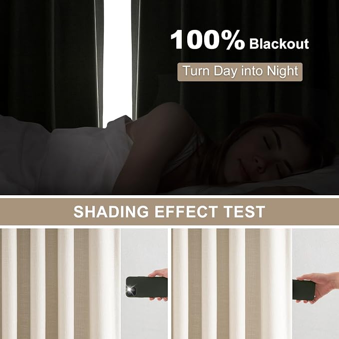 Pinch Pleated Full Blackout Linen Curtains 120 Inch - Image 2