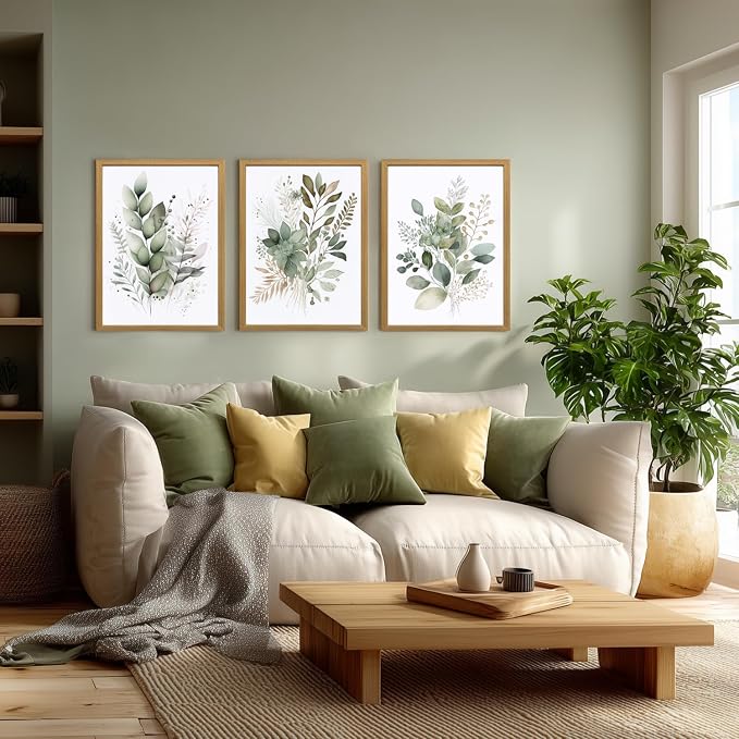 LLEEMPI Sage Green Botanical Wall Art Set of 3, 16x24 Wood Framed Prints | - Image 5