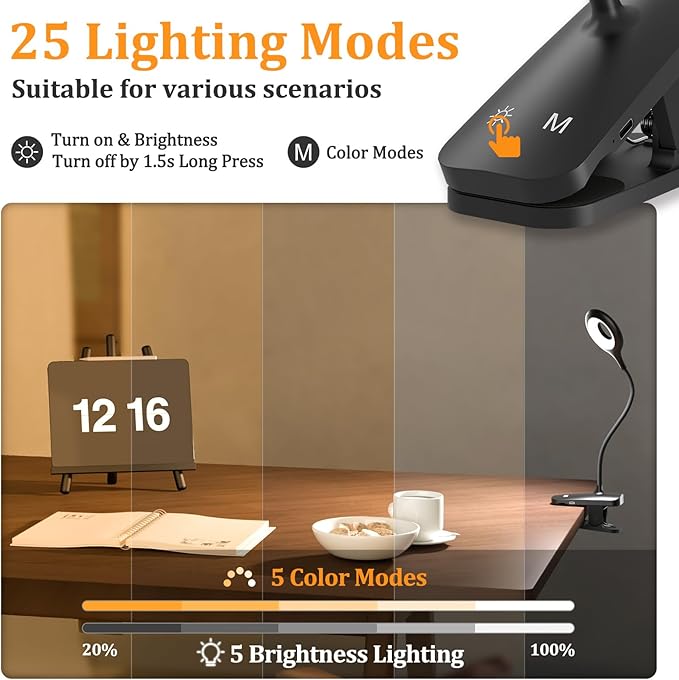 Rechargeable Clip Light, LED Bed Reading Lamp - Image 5