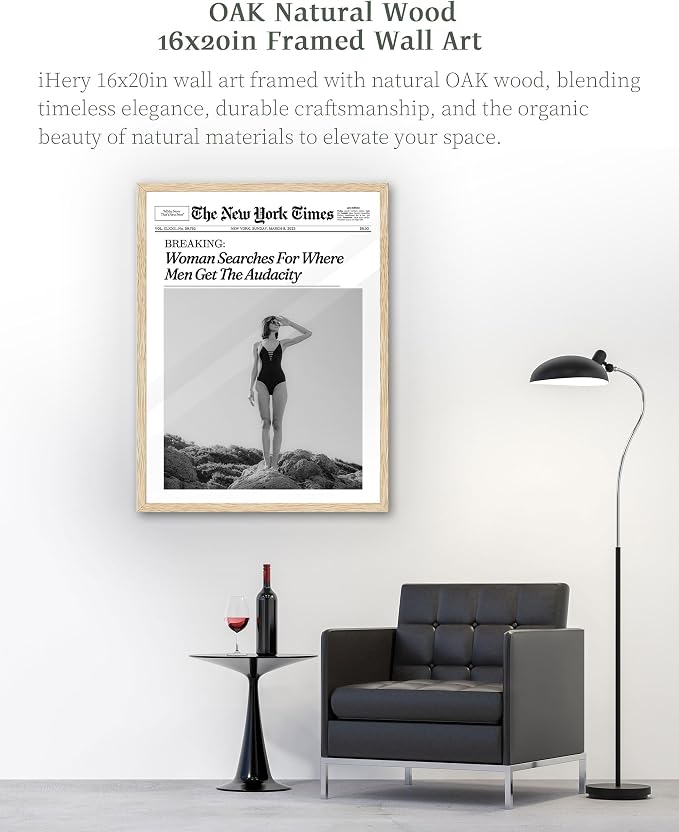 iHery 16x20in Where Men Get the Audacity Framed Newspaper Wall Art | Natural - Image 4