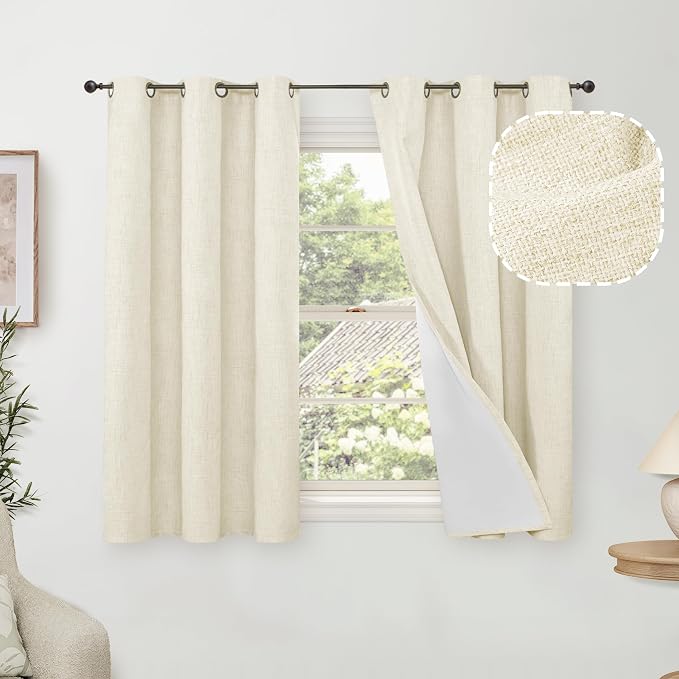 Short Cream Blackout Curtains 45 Inch Length Each 38 Wide 2 Panels | Thermal by Lajode