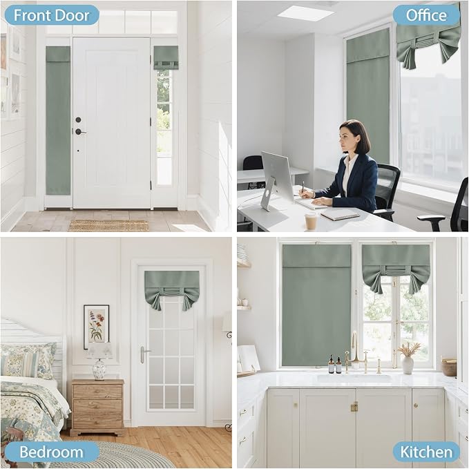 RYB HOME Blackout Door Curtain Kitchen Window Curtains, W34 x L40, Thermal - Image 9