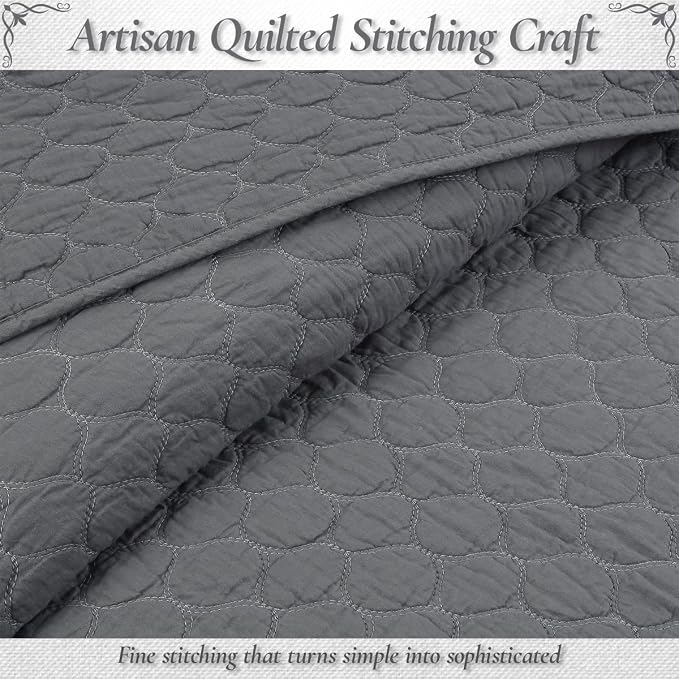 Cozy Line Home Fashions 100% Cotton Quilt Set – 3-Piece Charcoal Gray Solid - Image 5