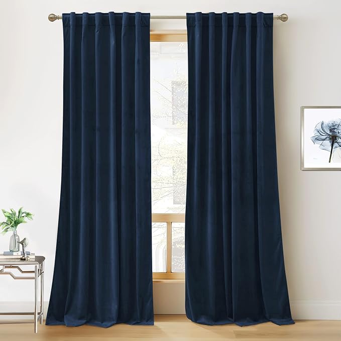 RYB HOME Navy Blue Curtains 100 inches Long, Long Floor Length Drapes | Room by RYBHOME