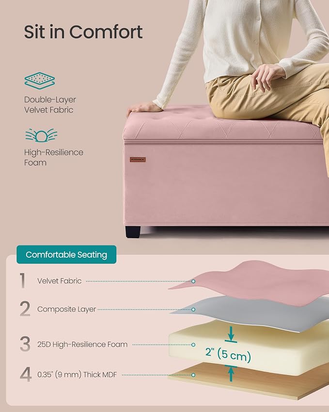 SONGMICS Velvet Storage Ottoman Bench, Foot Rest - Image 5