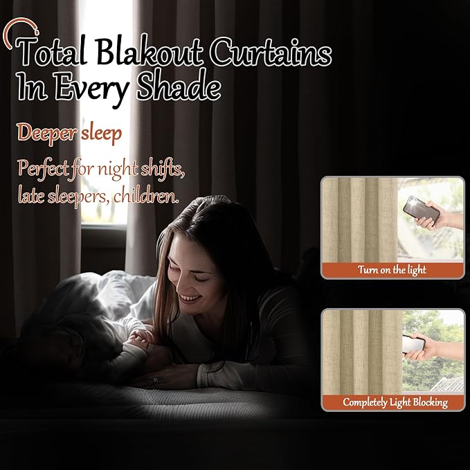 Burlap Linen Blackout Curtains 80 Inch Long Each 38 Wide 2 Panels | Thermal - Image 3