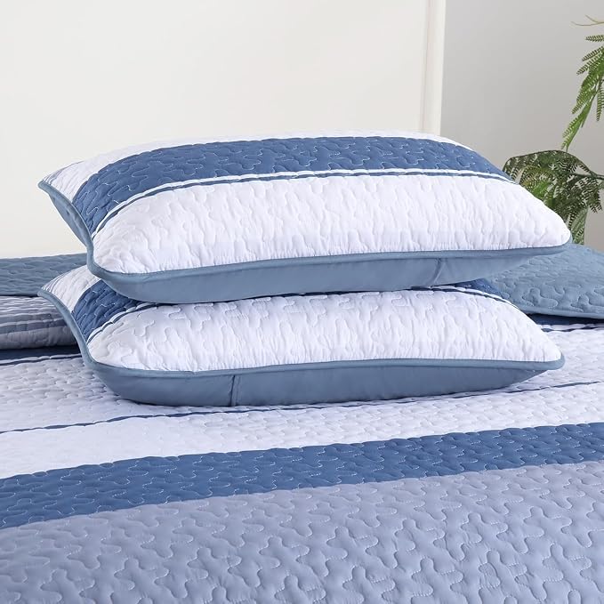 Dinjoy California King Striped Quilt, Mineral Blue Lightweight Bedspread | Soft - Image 8